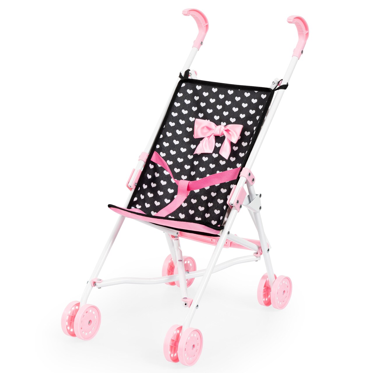 Bayer: Buggy Umbrella Stroller - Hearts Black & Pink - for Dolls Up to 18', Foldable, Seat Belt, Easy to Push, Kids Pretend Play, Ages 3+